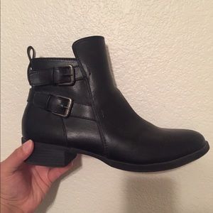Black faux leather booties